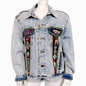 VINTAGE OOAK Hand Painted Acid Washed Denim Jean Jacket